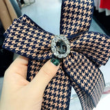 Rhinestone Crystal Brooches Houndstooth Flower Ribbon Bow Tie Shirt Pin