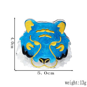 Acrylic Tiger Head Shape Brooch for Women Kids Coat Suit Scarf Hat Pins Jewelry