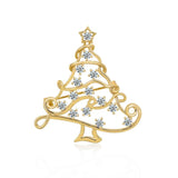 Classic Brass Copper Hollow Christmas Tree Crystal Brooch