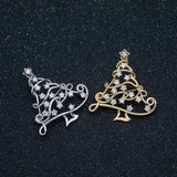 Classic Brass Copper Hollow Christmas Tree Crystal Brooch