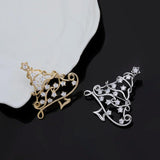Classic Brass Copper Hollow Christmas Tree Crystal Brooch