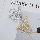 Classic Brass Copper Hollow Christmas Tree Crystal Brooch
