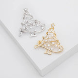 Classic Brass Copper Hollow Christmas Tree Crystal Brooch