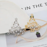 Classic Brass Copper Hollow Christmas Tree Crystal Brooch