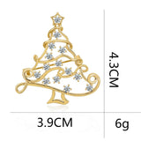 Classic Brass Copper Hollow Christmas Tree Crystal Brooch