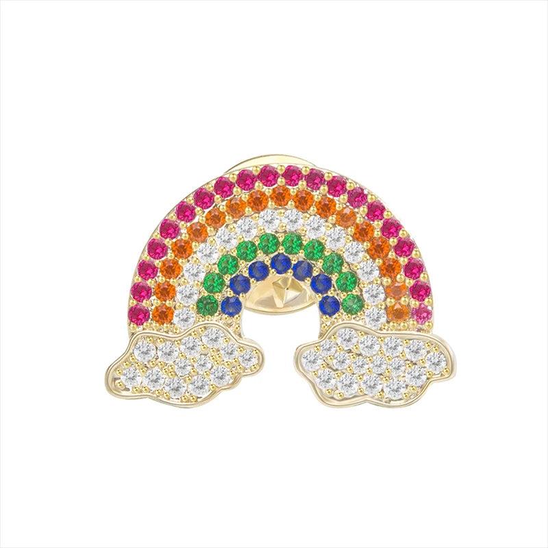 Rainbow CZ Brooches Pins, Plated Brass Jewelry
