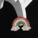Rainbow CZ Brooches Pins, Plated Brass Jewelry