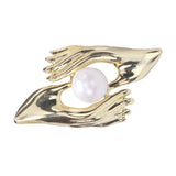 Beaut&Berry Pearl Couple Hands Brooches Women Men Weddings Banquet Brooch Pins
