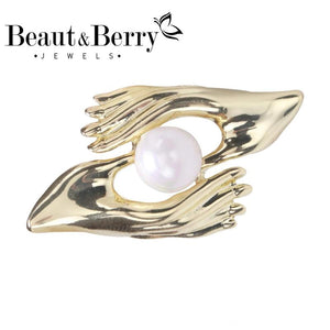 Beaut&Berry Pearl Couple Hands Brooches Women Men Weddings Banquet Brooch Pins