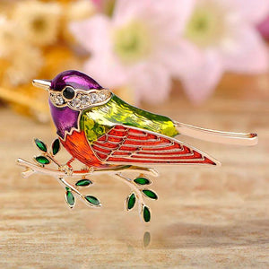Colorful Enamel Crystal Sparrow Brooch Pins for Women