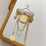 Vintage Pearl Dress Round Brooch Women's Party Clothing Tassel Pin