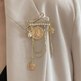 Vintage Pearl Dress Round Brooch Women's Party Clothing Tassel Pin