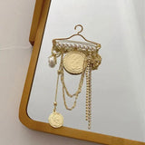 Vintage Pearl Dress Round Brooch Women's Party Clothing Tassel Pin