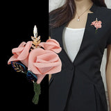 High-end Fabric Flower Brooch Crystal Lapel Pins Corsage Bride Wedding Brooches