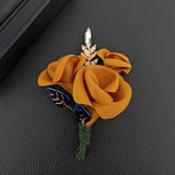High-end Fabric Flower Brooch Crystal Lapel Pins Corsage Bride Wedding Brooches