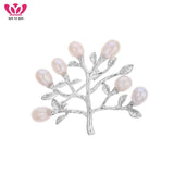 Pearl Tree of Life Pin Brooch for Women Statement Round Pearl Brooch Jewelry