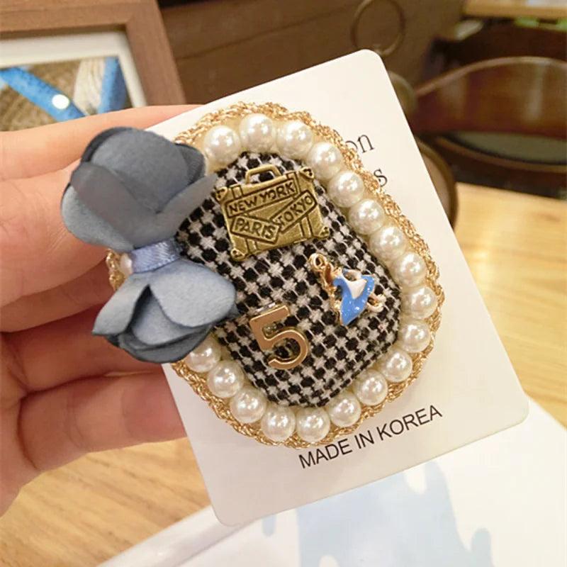 Plaid Brooch Badges Beauty Pearl Classic Accessories Pins Lady Corsage Brooches