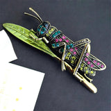 Rhinestone Grasshopper Brooch Green Enamel Pin