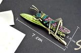 Rhinestone Grasshopper Brooch Green Enamel Pin