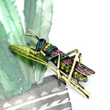 Rhinestone Grasshopper Brooch Green Enamel Pin