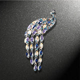 Vintage Crystal Peacock Brooch Long Tail Sapphire Breastpin Women Accessory