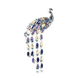 Vintage Crystal Peacock Brooch Long Tail Sapphire Breastpin Women Accessory