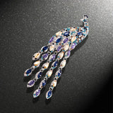 Vintage Crystal Peacock Brooch Long Tail Sapphire Breastpin Women Accessory