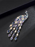 Vintage Crystal Peacock Brooch Long Tail Sapphire Breastpin Women Accessory