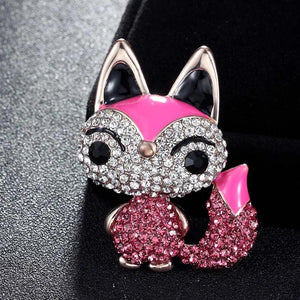 Pink Enamel Fox Animal Brooches Jewelry for Women's Christmas