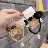 Camellia Flower Tassel Brooch with Chain for Women Vintage Accessories