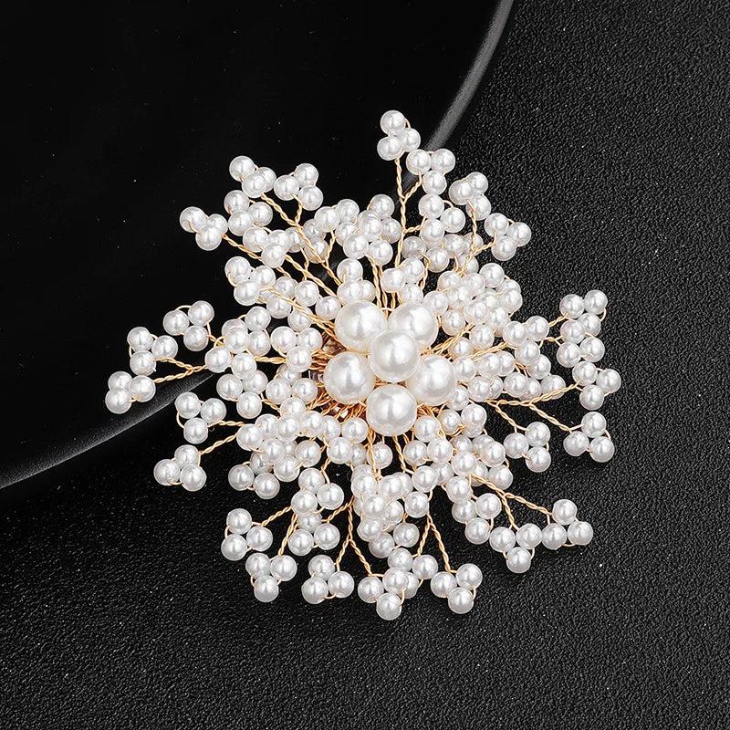 Efily Full Pearl Flower Snowflake Brooches For Women