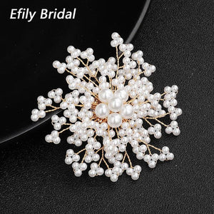 Efily Full Pearl Flower Snowflake Brooches For Women
