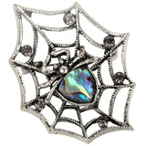 Abalone Shell Spider Web Pin Brooch Scarf Holder Crystal Halloween Jewelry
