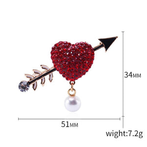 Red Love Heart Arrow Brooch for Women Kids