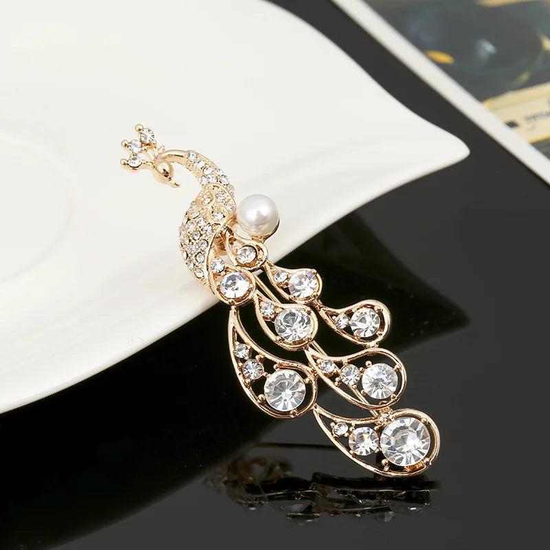 Peacock Pearl Brooch Corsage Women Suit Dress Wear Button Animal Pins Jewelry