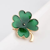 Golden Plated Green Enamel Four Leaf Clover Leopard Metal Brooch