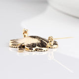Golden Plated Green Enamel Four Leaf Clover Leopard Metal Brooch