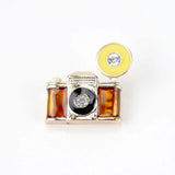 Rhinestone Enamel Camera Metal Brooch Lapel Pin Suit Coat Dress Unisex Gift