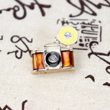 Rhinestone Enamel Camera Metal Brooch Lapel Pin Suit Coat Dress Unisex Gift