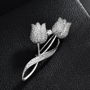 CZ Rose Flower Brooch Pin for Women Shawl Buckle Jewelry