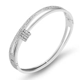 Double Layer Cross CZ Crystal Bracelets Bangles Stainless Steel Cuff Bangle
