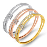 Double Layer Cross CZ Crystal Bracelets Bangles Stainless Steel Cuff Bangle