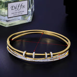 Double Layer Cross CZ Crystal Bracelets Bangles Stainless Steel Cuff Bangle