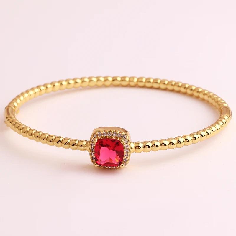 Red/Green/Purple Bangle Bracelets 18K Plated Wedding Jewelry