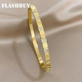 Square Rhinestone Stainless Steel Bangle Bracelet for Women