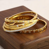 Square Rhinestone Stainless Steel Bangle Bracelet for Women