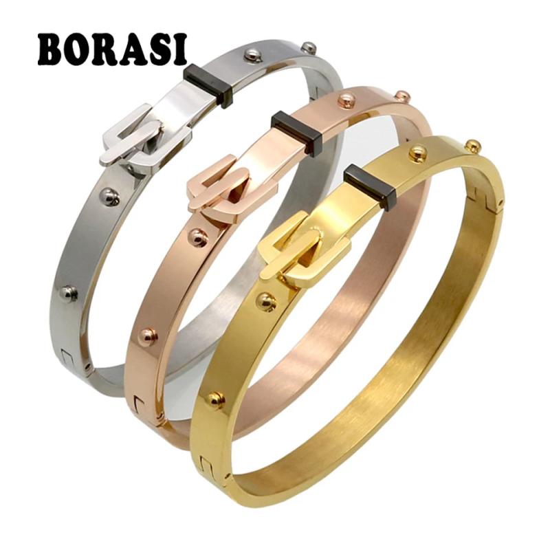 Punk Women Jewelry Simply Girl Bracelet 8mm Stainless Steel Clasps Belt Buckle