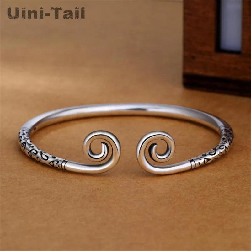 Uini-Tail Hot 925 Tibetan Silver Spell Open Bracelet Flow Silver Jewelry