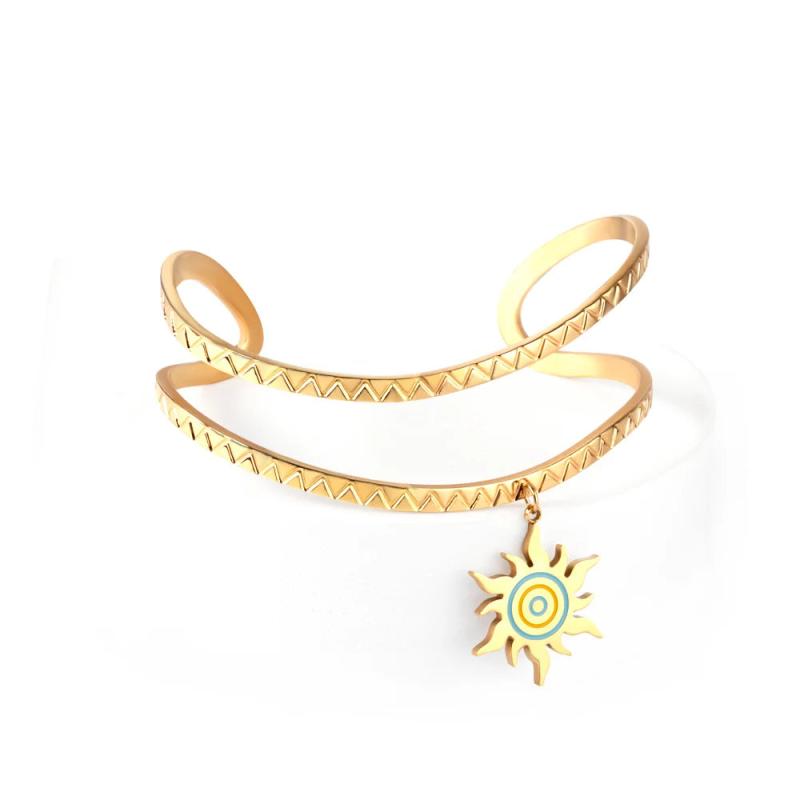 Boho Cuff Bangles Sunshine Pattern Drops Pendients Double Layered Bracelets