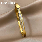 Zircon Bangles Bracelets Round Inlay 316L Stainless Steel Waterproof Jewelry